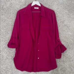 Aritzia‎ Babaton Button-Up Blouse Long Sleeve Collared Hot Pink - Medium